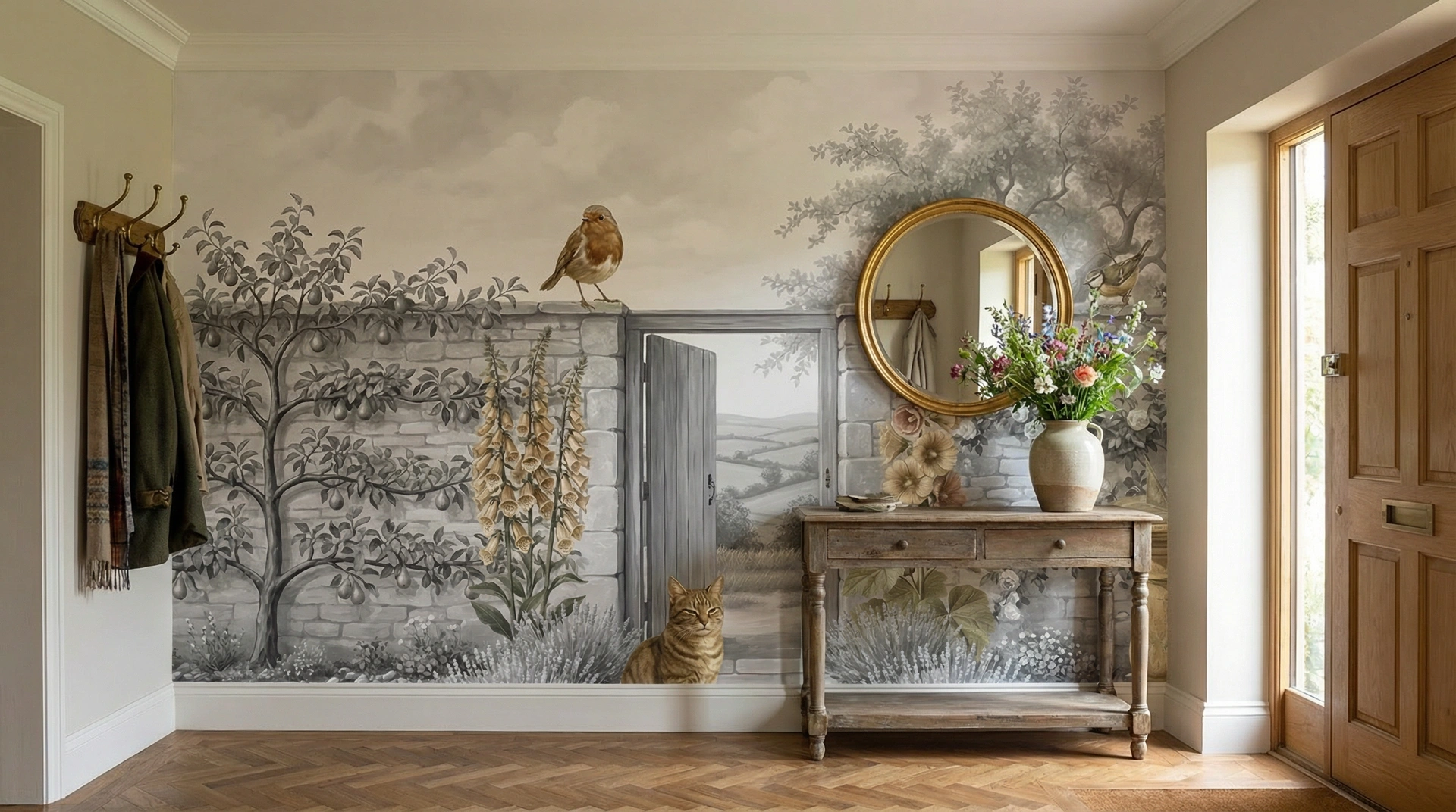 Hallway with English woodland mural